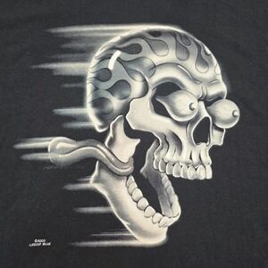 Vintage Liquid Blue 2000 Skull Flames Biker Ride Men's Black T Shirt‎ Large